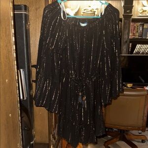 Island Vibes Black and Gold Mini Dress